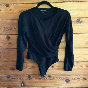 Banana Republic Black Faux Wrap Long Sleeve Thong Bodysuit Size XS
